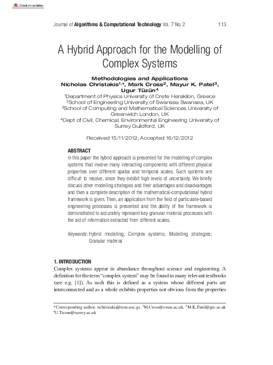 (PDF) A Hybrid Approach for the Modelling of Complex Systems