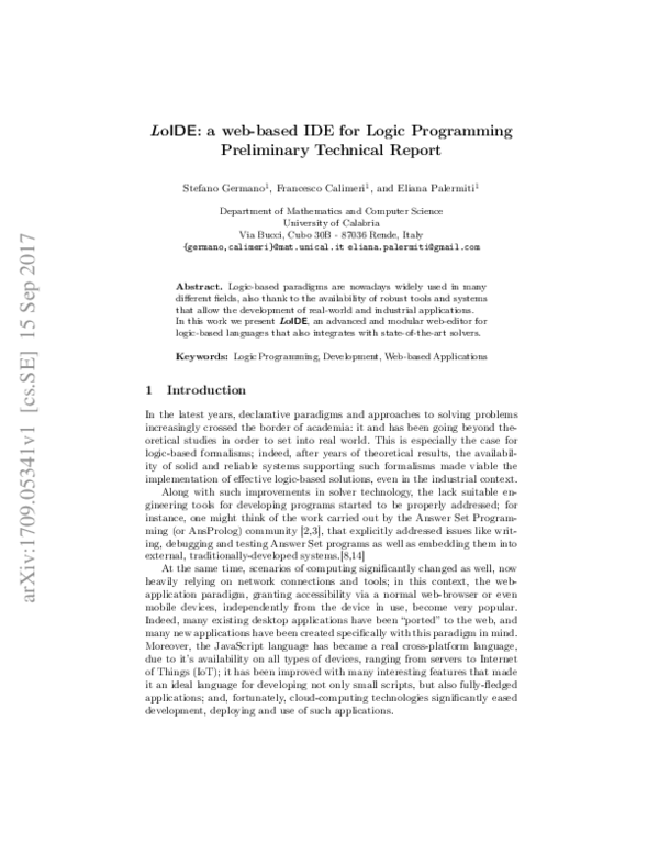 (PDF) LoIDE: a web-based IDE for Logic Programming - Preliminary ...