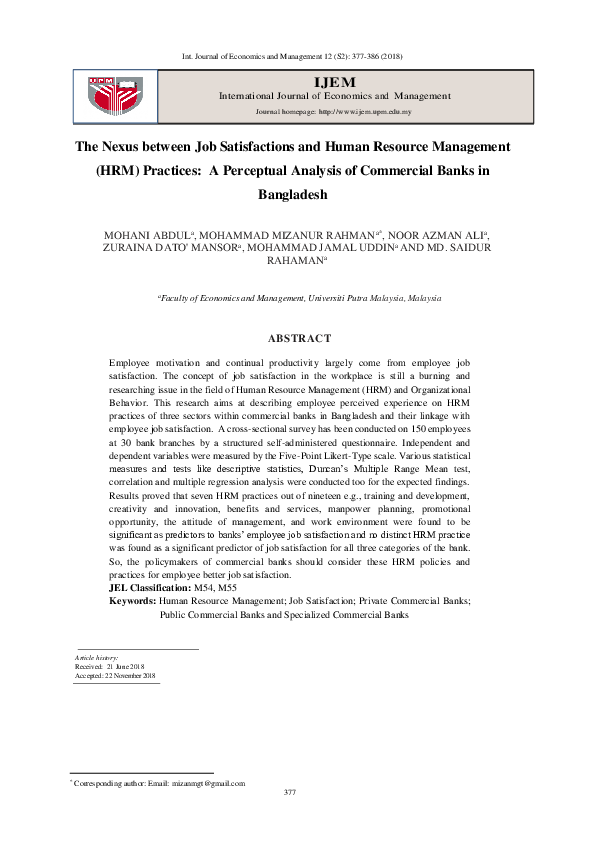 (PDF) The nexus between job satisfactions and human resource management ...
