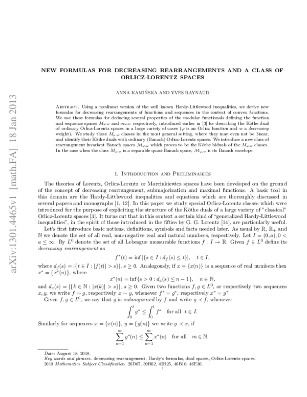 (PDF) New formulas for decreasing rearrangements and a class of Orlicz ...