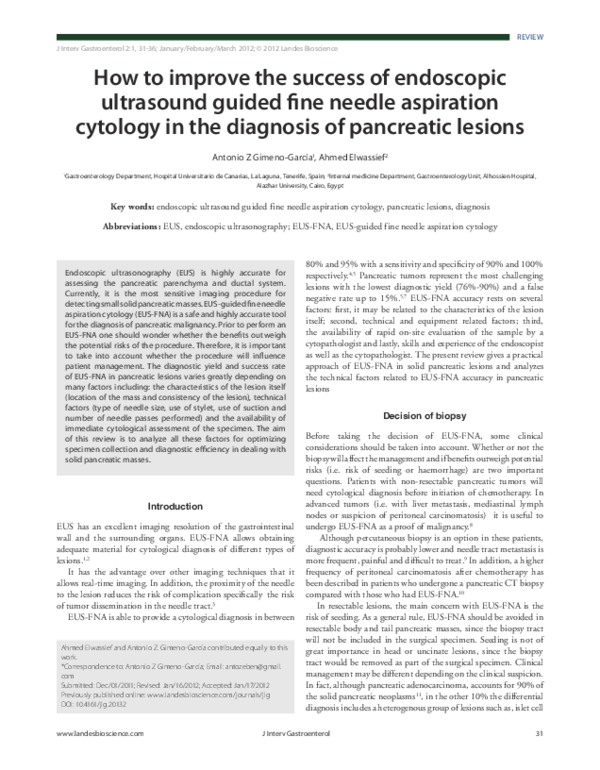 (PDF) How to improve the success of endoscopic ultrasound guided fine ...