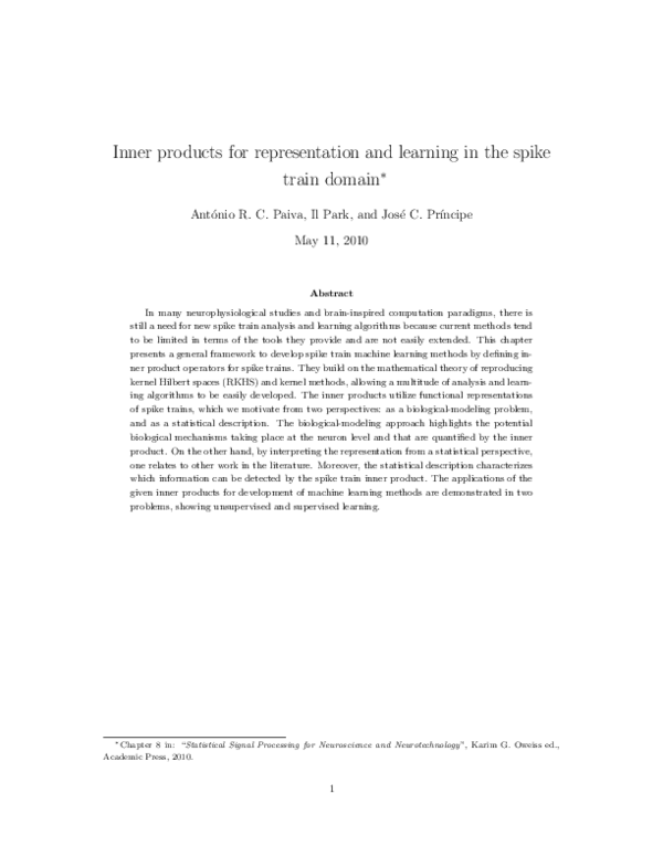 (PDF) Inner Products for Representation and Learning in the Spike Train ...