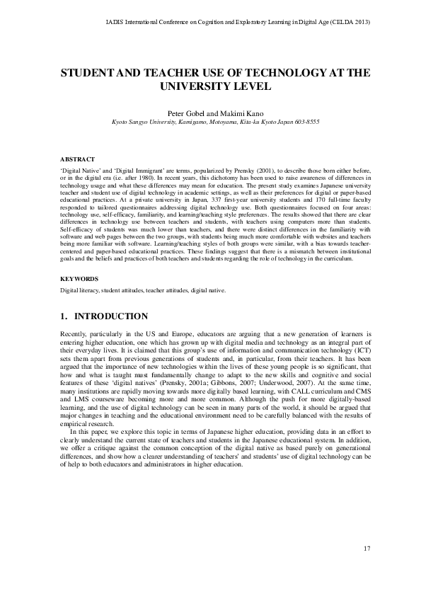 (PDF) Student and Teacher Use of Technology at the University Level