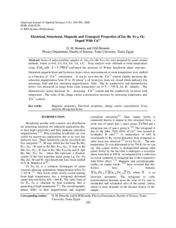 (PDF) Electrical, Structural, Magnetic and Transport Properties of Zn2 ...
