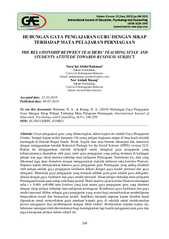 (PDF) The Relationship Between Teachers’ Teaching Style and Students ...