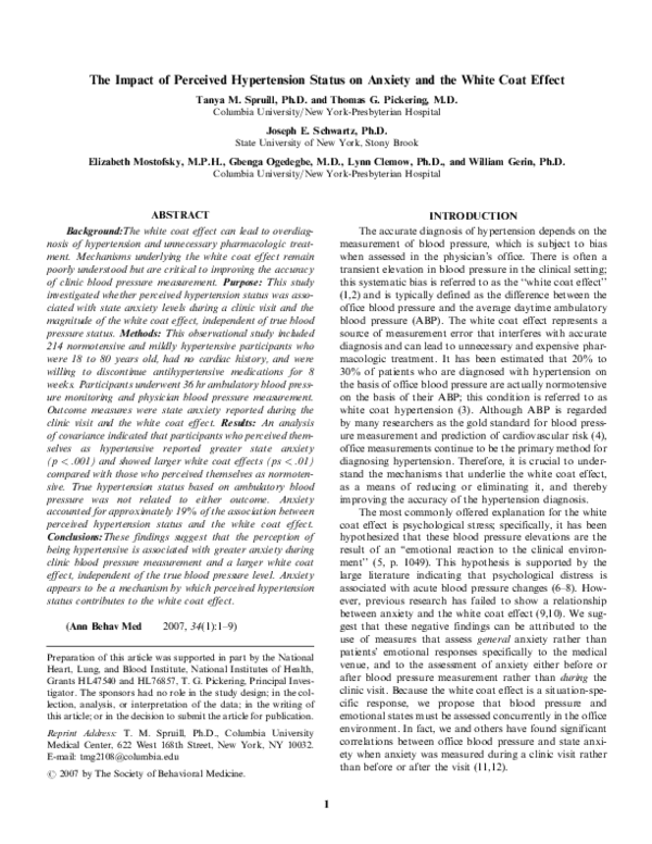 (PDF) The impact of perceived hypertension status on anxiety and the