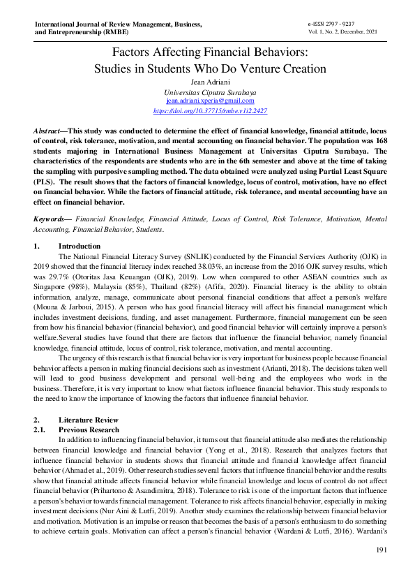 (PDF) Factors Affecting Financial Behaviors