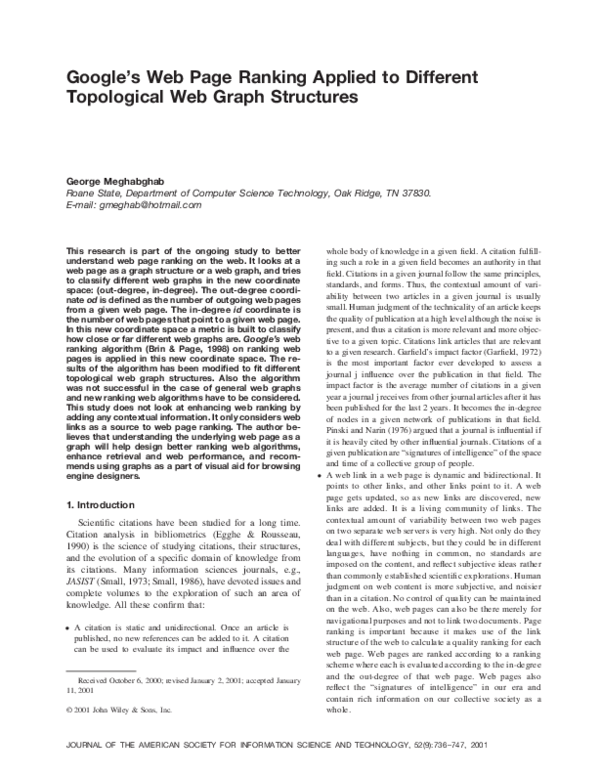 (PDF) Google’s Web page ranking applied to different topological Web ...