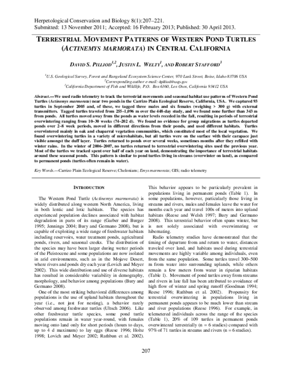(PDF) Terrestrial movement patterns of western pond turtles (Actinemys ...