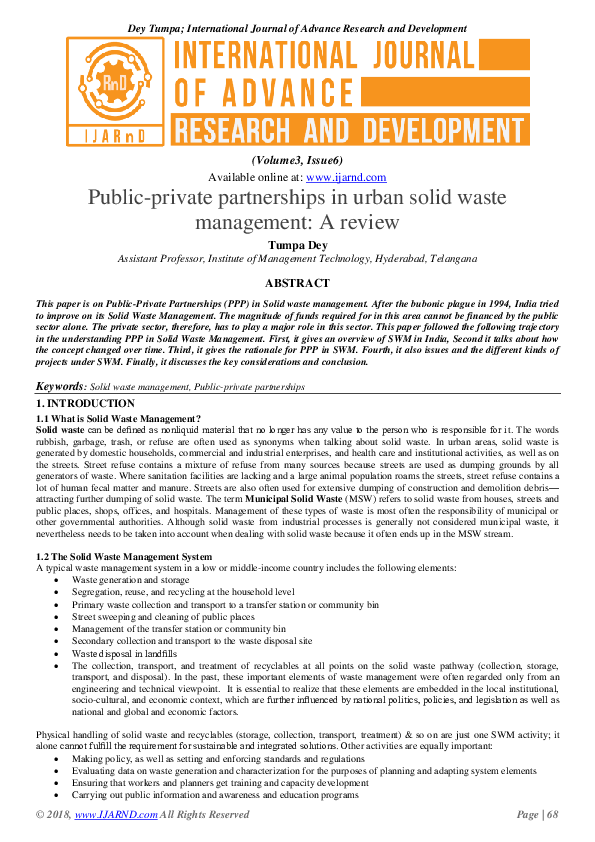 (PDF) Public-private partnerships in urban solid waste management: A review