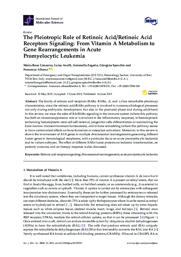 (PDF) The Pleiotropic Role of Retinoic Acid/Retinoic Acid Receptors ...
