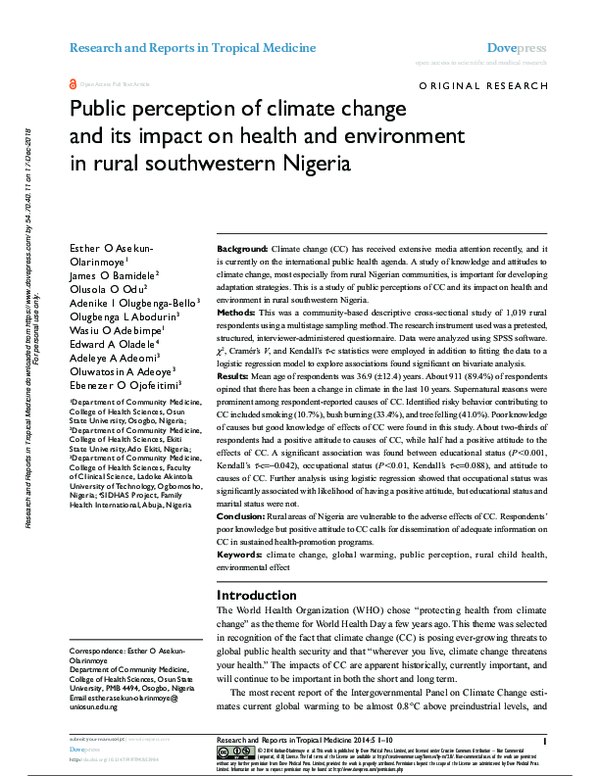 (PDF) Public perception of climate change and its impact on health and ...