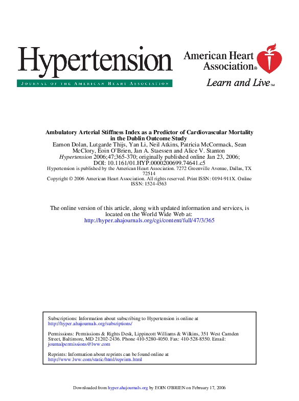 (PDF) Ambulatory Arterial Stiffness Index as a Predictor of ...