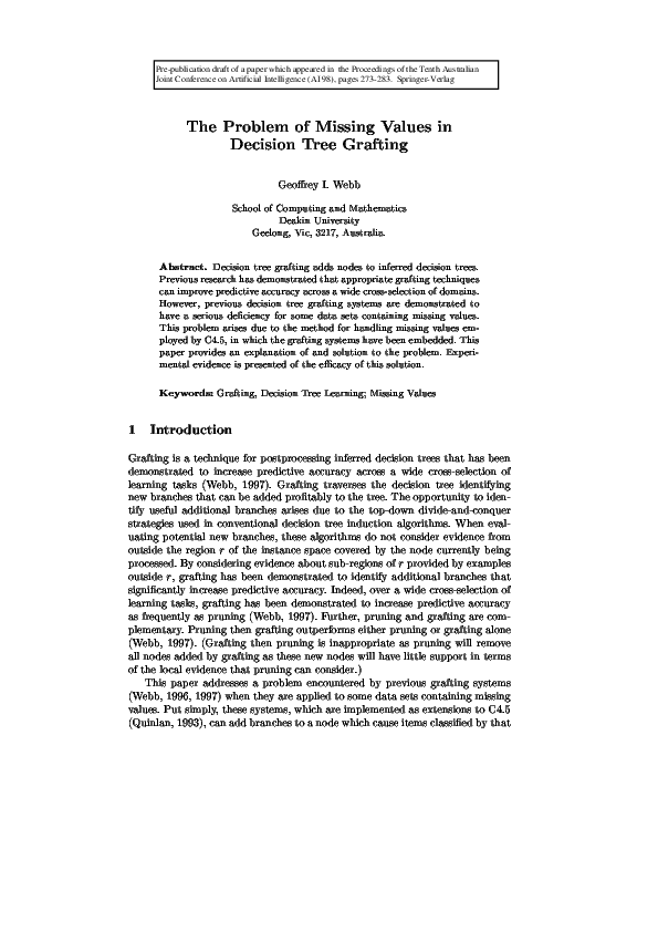 (PDF) The problem of missing values in decision tree grafting