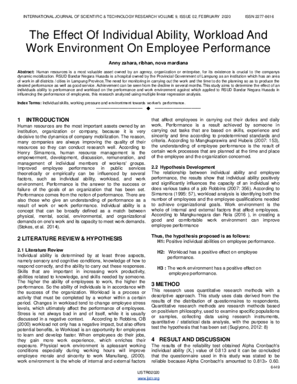(PDF) The Effect Of Individual Ability, Workload And Work Environment ...