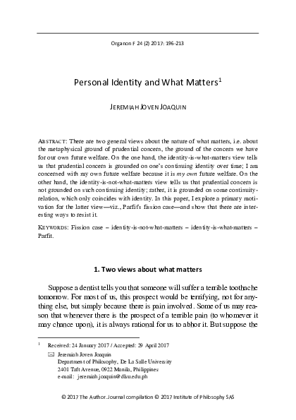 (PDF) Personal Identity and What Matters 1