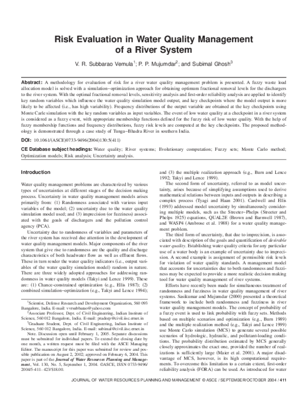 (PDF) Risk evaluation in water quality management of a river system