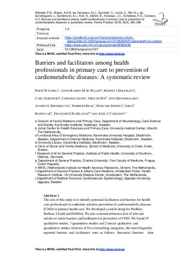 (PDF) Barriers and facilitators among health professionals in primary ...