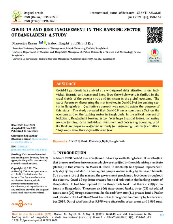 (PDF) COVID-19 and Risk Involvement in the Banking Sector of Bangladesh ...
