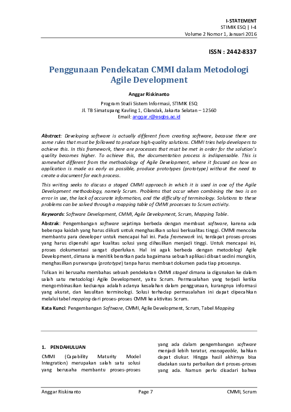 (PDF) Penggunaan Pendekatan CMMI dalam Metodologi Agile Development