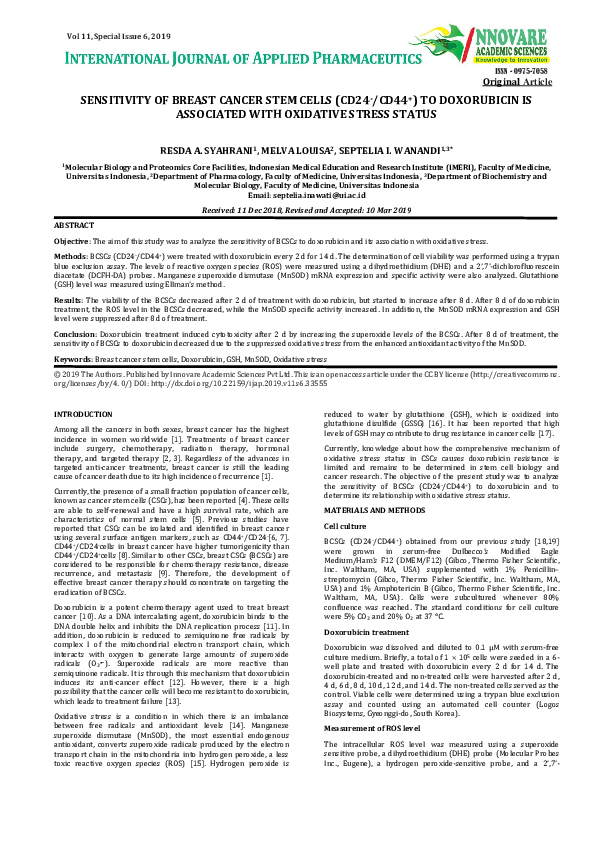 (PDF) Sensitivity of Breast Cancer Stem Cells (CD24-/CD44+) to ...