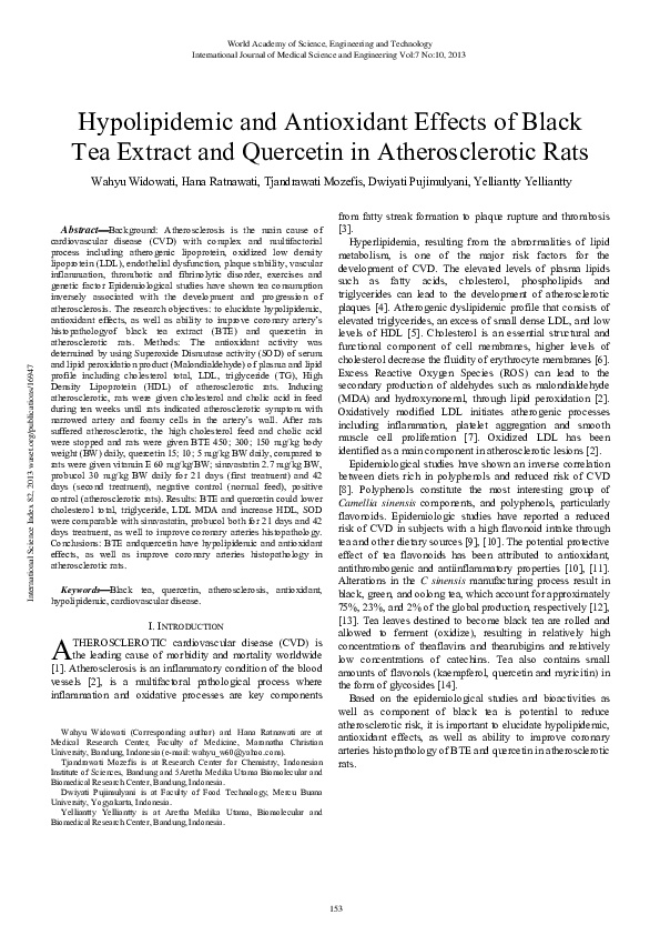(PDF) Hypolipidemic and Antioxidant Effects of Black Tea Extract and