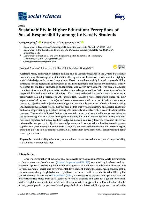 (PDF) Sustainability in Higher Education: Perceptions of Social ...