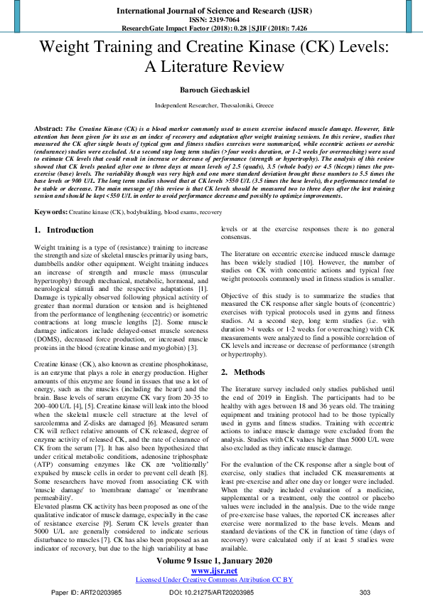 (PDF) Weight Training and Creatine Kinase (CK) Levels: A Literature Review