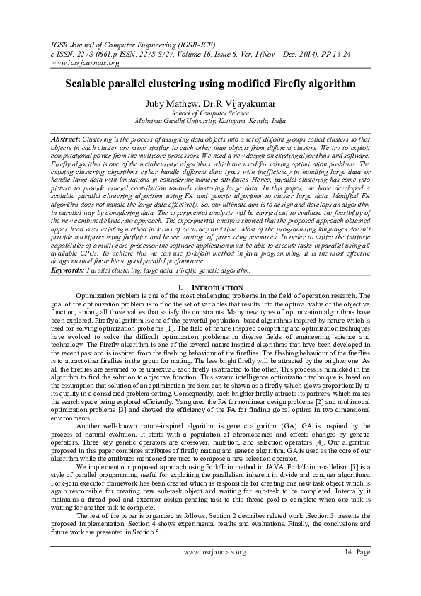 (PDF) Scalable parallel clustering using modified Firefly algorithm