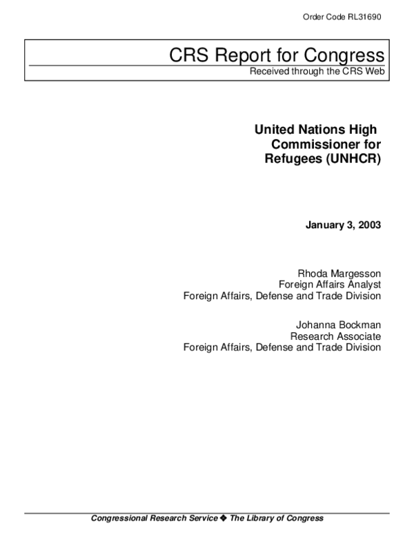 (PDF) The United Nations High Commissioner for Refugees (UNHCR): the ...