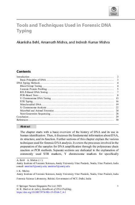 (PDF) Tools and Techniques Used in Forensic DNA Typing