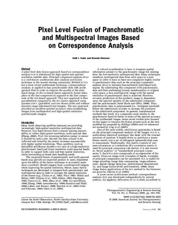 (PDF) Pixel Level Fusion of Panchromatic and Multispectral Images Based ...