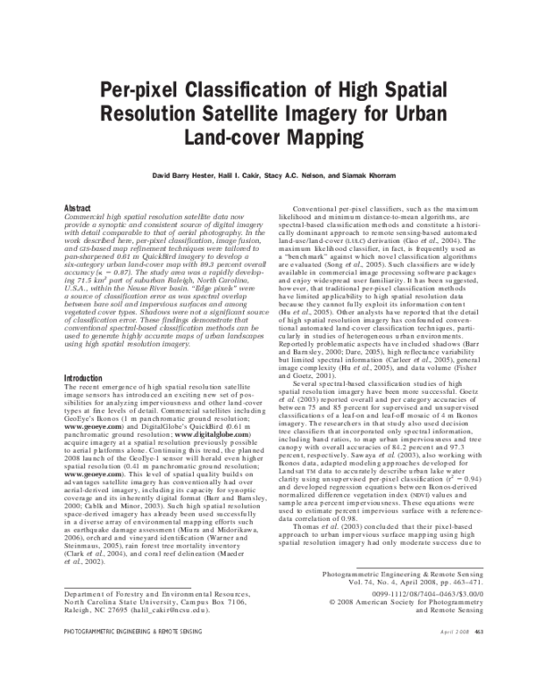 (PDF) Per-pixel Classification of High Spatial Resolution Satellite ...