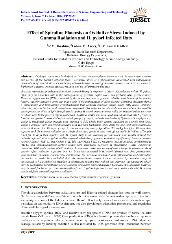 (PDF) Effect of Spirulina Platensis on Oxidative Stress Induced by ...