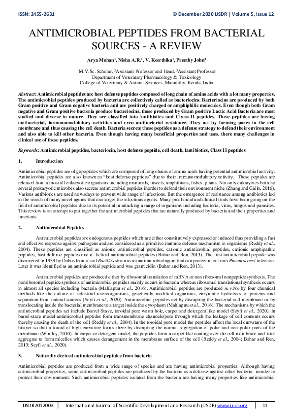(PDF) Antimicrobial Peptides from Bacterial Sources-A Review