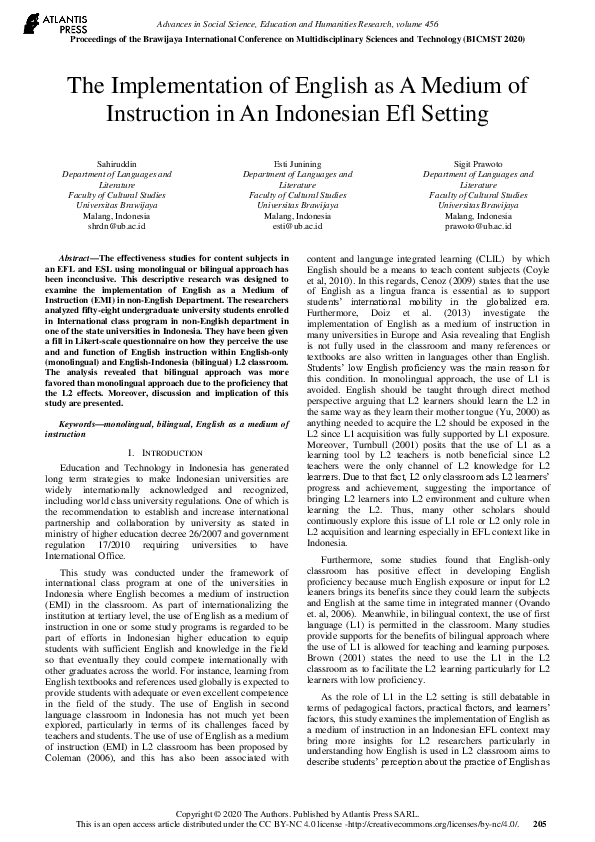(PDF) The Implementation of English as A Medium of Instruction in An ...