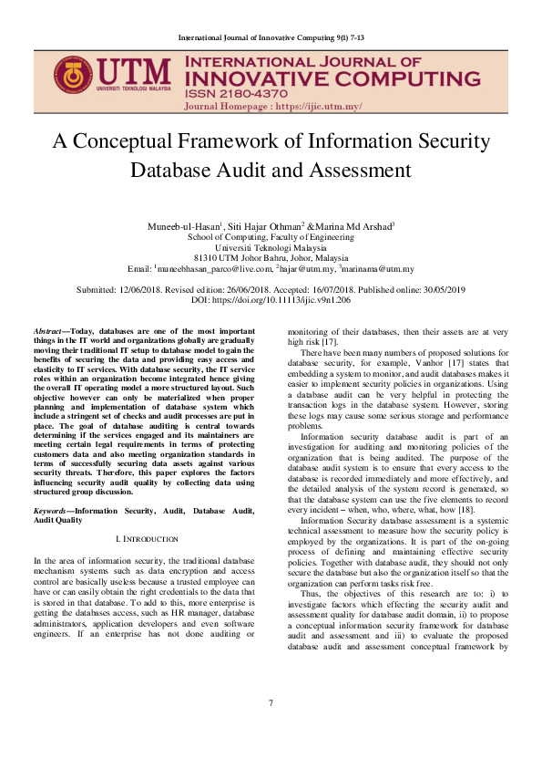 (PDF) A Conceptual Framework of Information Security Database Audit and ...