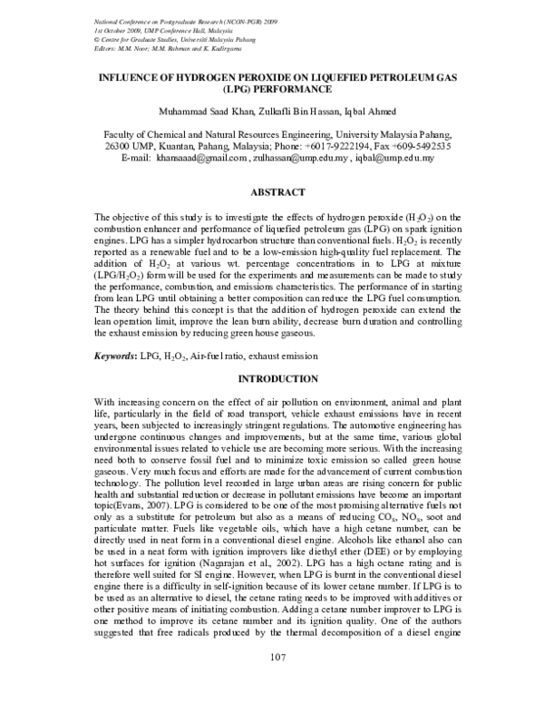 (PDF) Influence of Hydrogen Peroxide on Liquefied Petroleum Gas (LPG ...
