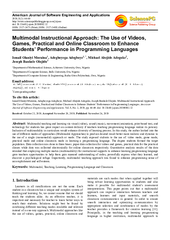 (PDF) Multimodal Instructional Approach: The Use of Videos, Games ...