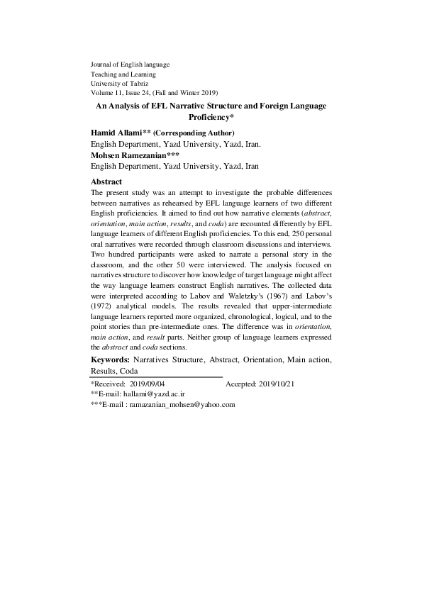 (PDF) An Analysis of EFL Narrative Structure and Foreign Language ...