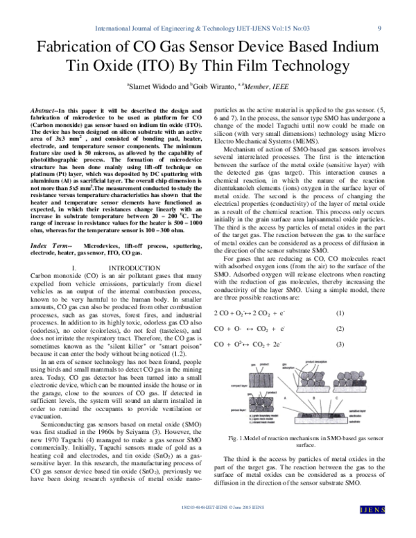 (PDF) Fabrication of CO Gas Sensor Device Based Indium Tin Oxide ( ITO ...