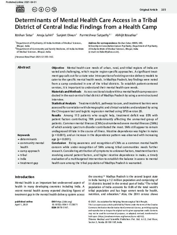 (PDF) Determinants of Mental Health Care Access in a Tribal District of ...