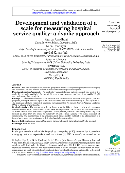 (PDF) Development and validation of a scale for measuring hospital ...