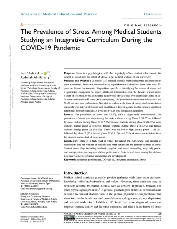 (PDF) The Prevalence of Stress Among Medical Students Studying an ...