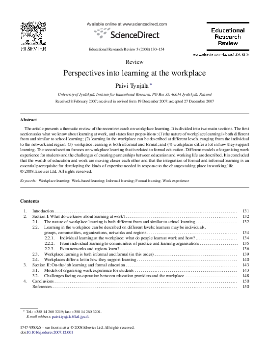 (PDF) Perspectives into learning at the workplace