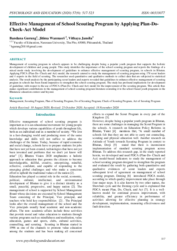 (PDF) Effective Management of School Scouting Program by Applying Plan ...