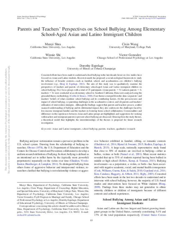 (PDF) Parents and teachers’ perspectives on school bullying among ...