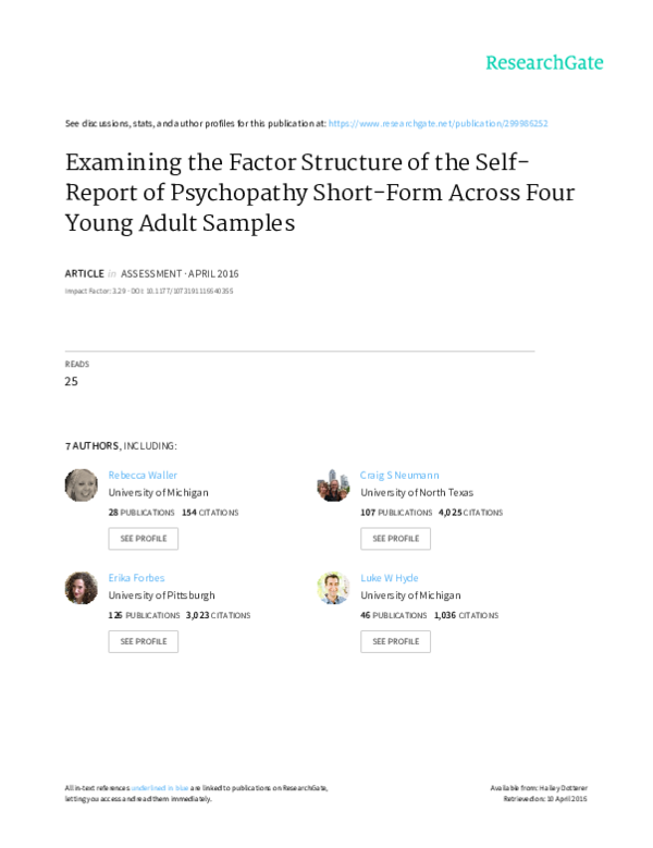 (PDF) Examining the Factor Structure of the Self-Report of Psychopathy ...