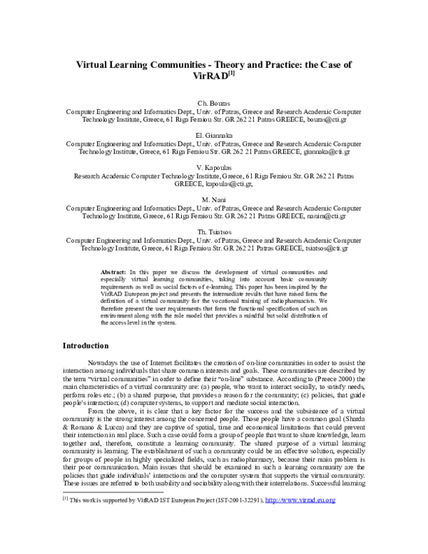 (PDF) Virtual Learning Communities - Theory and Practice: the Case of ...