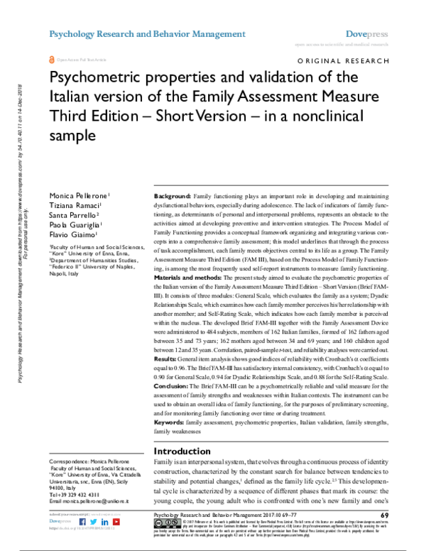 (PDF) Psychometric properties and validation of the Italian version of ...